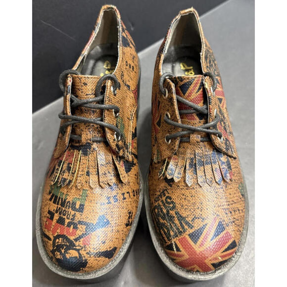 CS T&P Harajuku Platform Shoes UK Punk Print Brown Chunky Lace Up Goth Size M - Picture 2 of 15